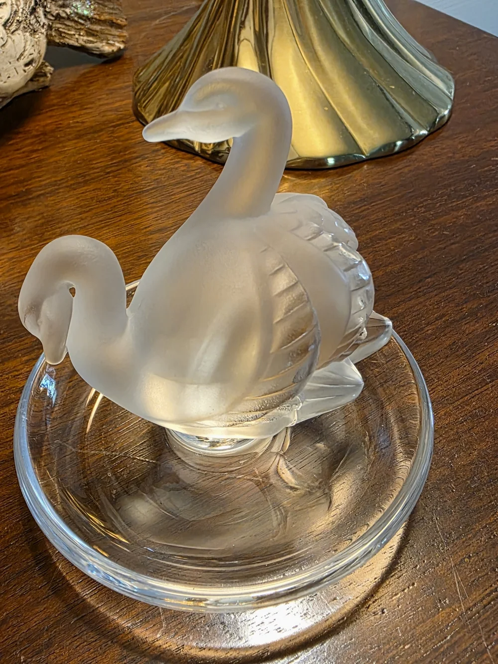 Lalique Frosted Crystal Swan Figurine in Clear and Frosted White